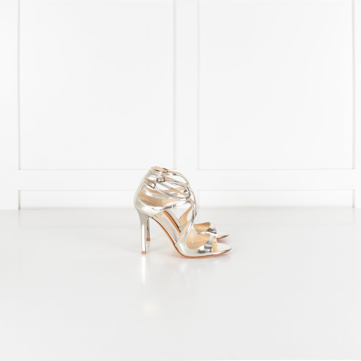 Jimmy Choo Lang Silver Metallic Leather Strappy Sandal - Image 7