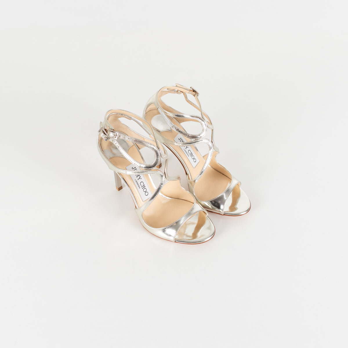 Jimmy Choo Lang Silver Metallic Leather Strappy Sandal - Image 9