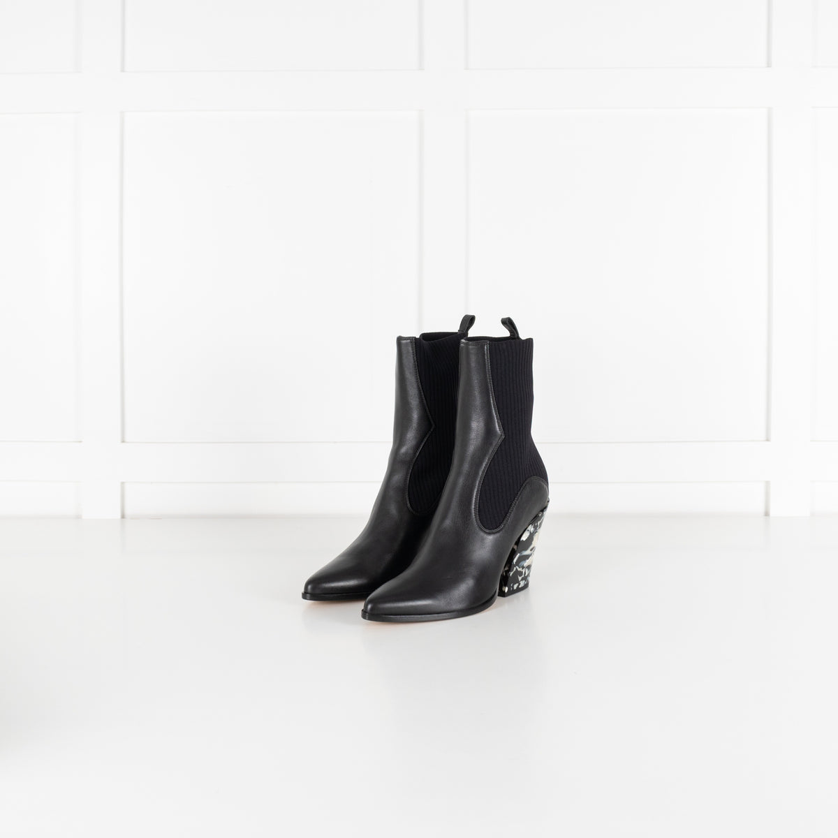 Jimmy Choo Mele 85 Black Leather And Knit Western Boots - Image 1
