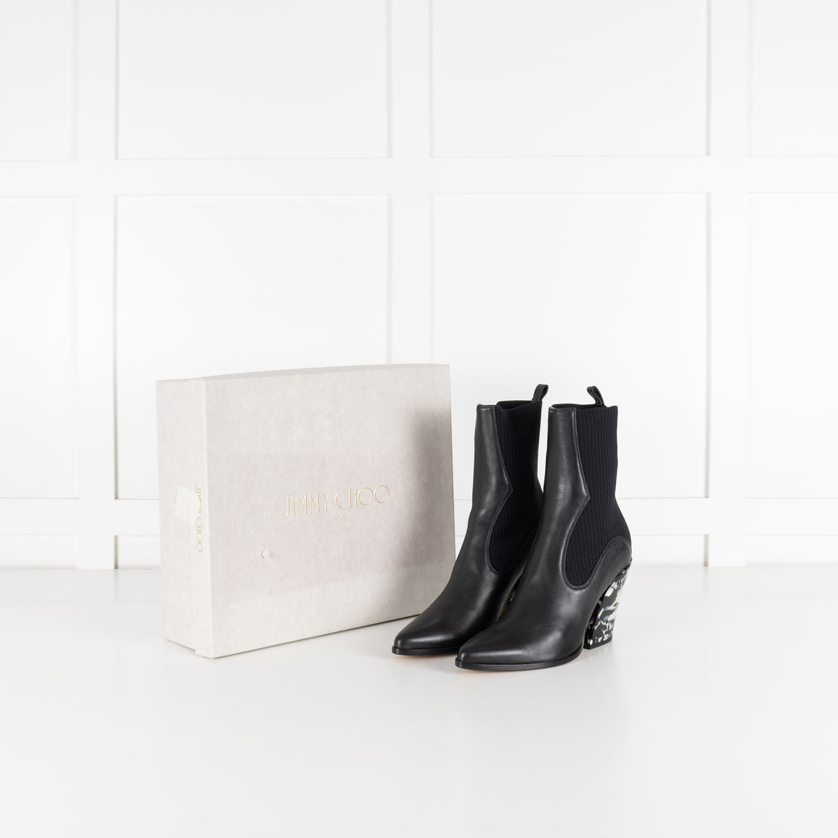 Jimmy Choo Mele 85 Black Leather And Knit Western Boots - Image 2