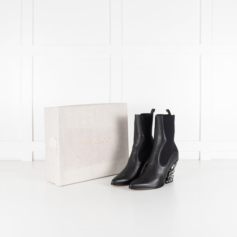 Jimmy Choo Mele 85 Black Leather And Knit Western Boots - Image 2