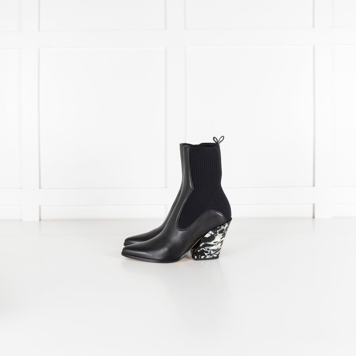 Jimmy Choo Mele 85 Black Leather And Knit Western Boots - Image 4