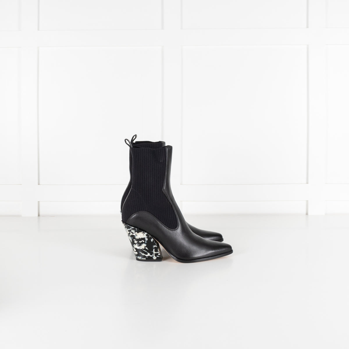 Jimmy Choo Mele 85 Black Leather And Knit Western Boots - Image 6