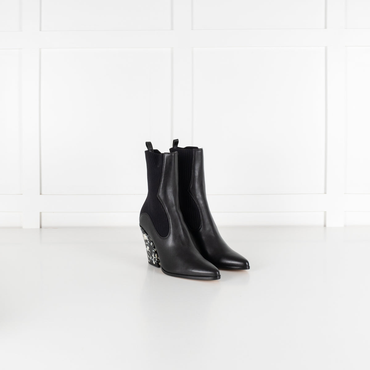 Jimmy Choo Mele 85 Black Leather And Knit Western Boots - Image 7