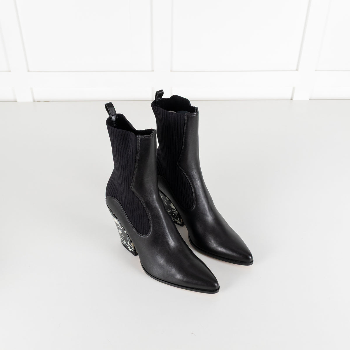 Jimmy Choo Mele 85 Black Leather And Knit Western Boots - Image 9