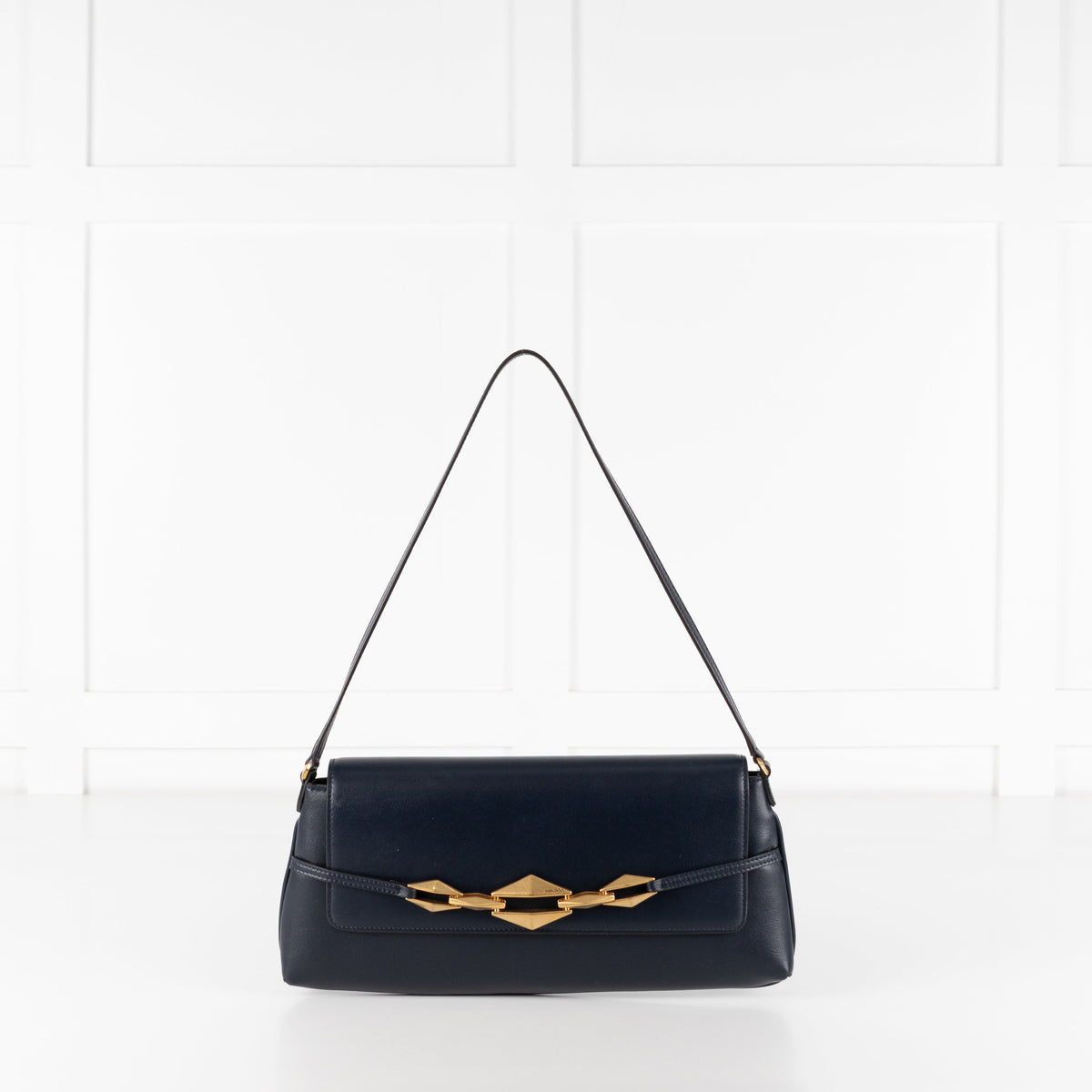 Jimmy Choo Navy Shoulder Bag with Geometric Chain - Image 1