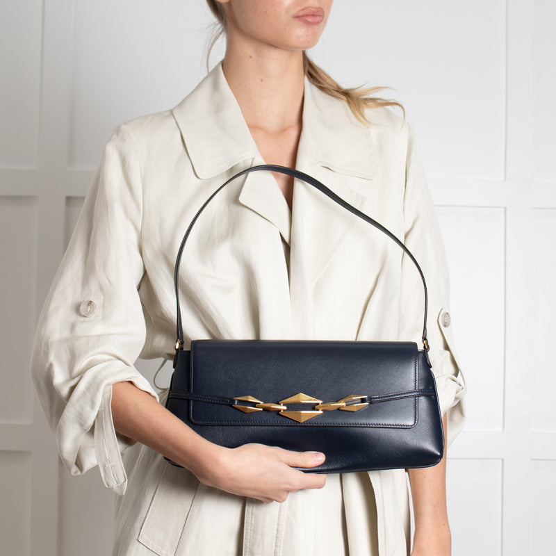 Jimmy Choo Navy Shoulder Bag with Geometric Chain - Image 2