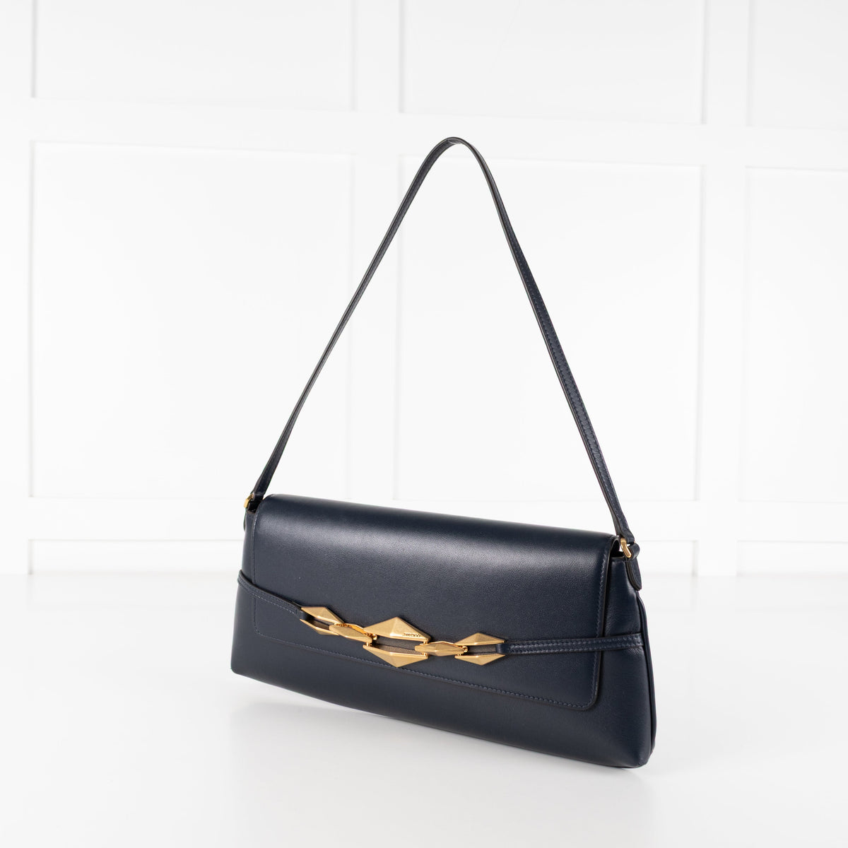 Jimmy Choo Navy Shoulder Bag with Geometric Chain - Image 9