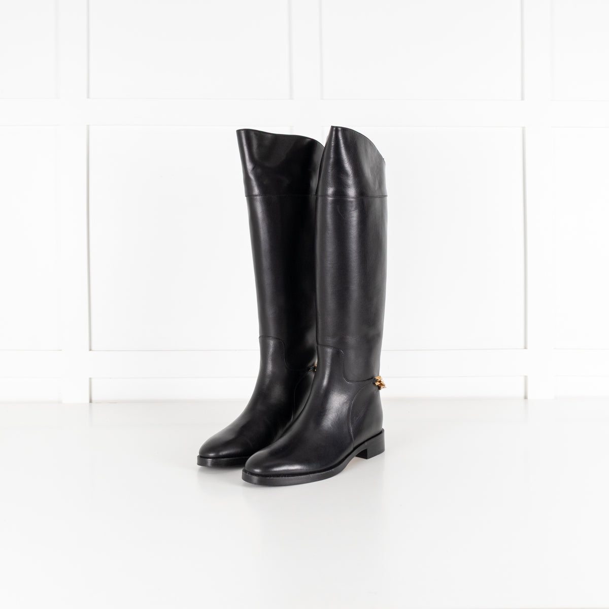 Jimmy Choo Nell Knee Boot Black Leather Riding Boot - Image 1