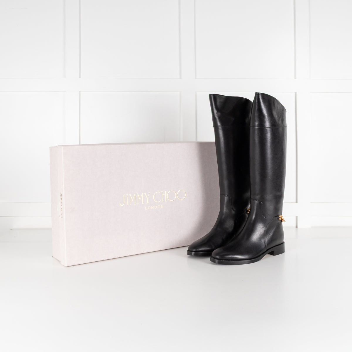 Jimmy Choo Nell Knee Boot Black Leather Riding Boot - Image 2