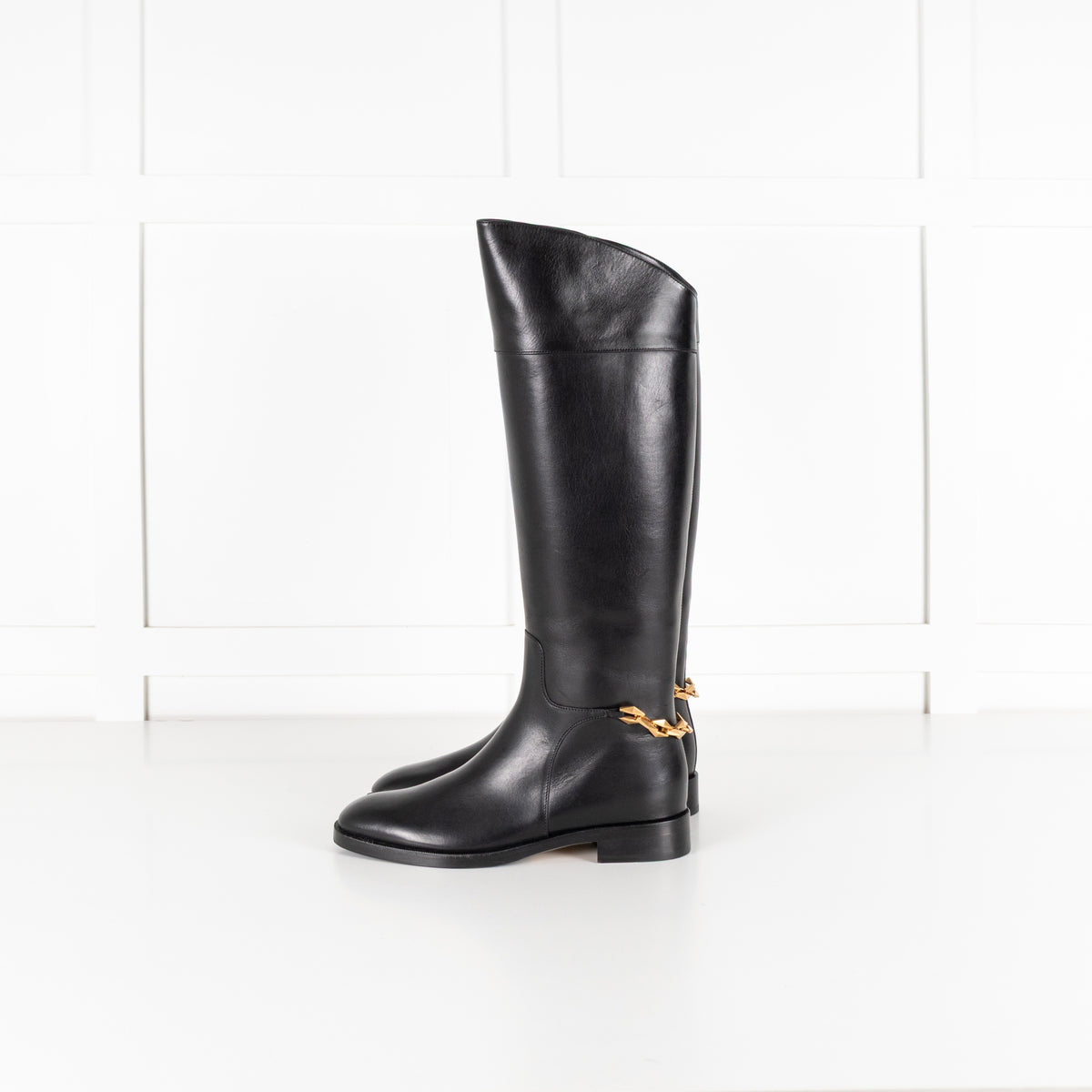 Jimmy Choo Nell Knee Boot Black Leather Riding Boot - Image 4