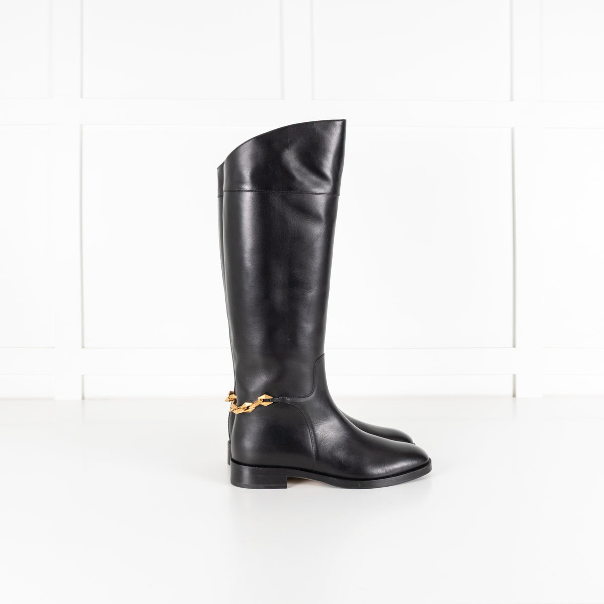 Jimmy Choo Nell Knee Boot Black Leather Riding Boot - Image 6