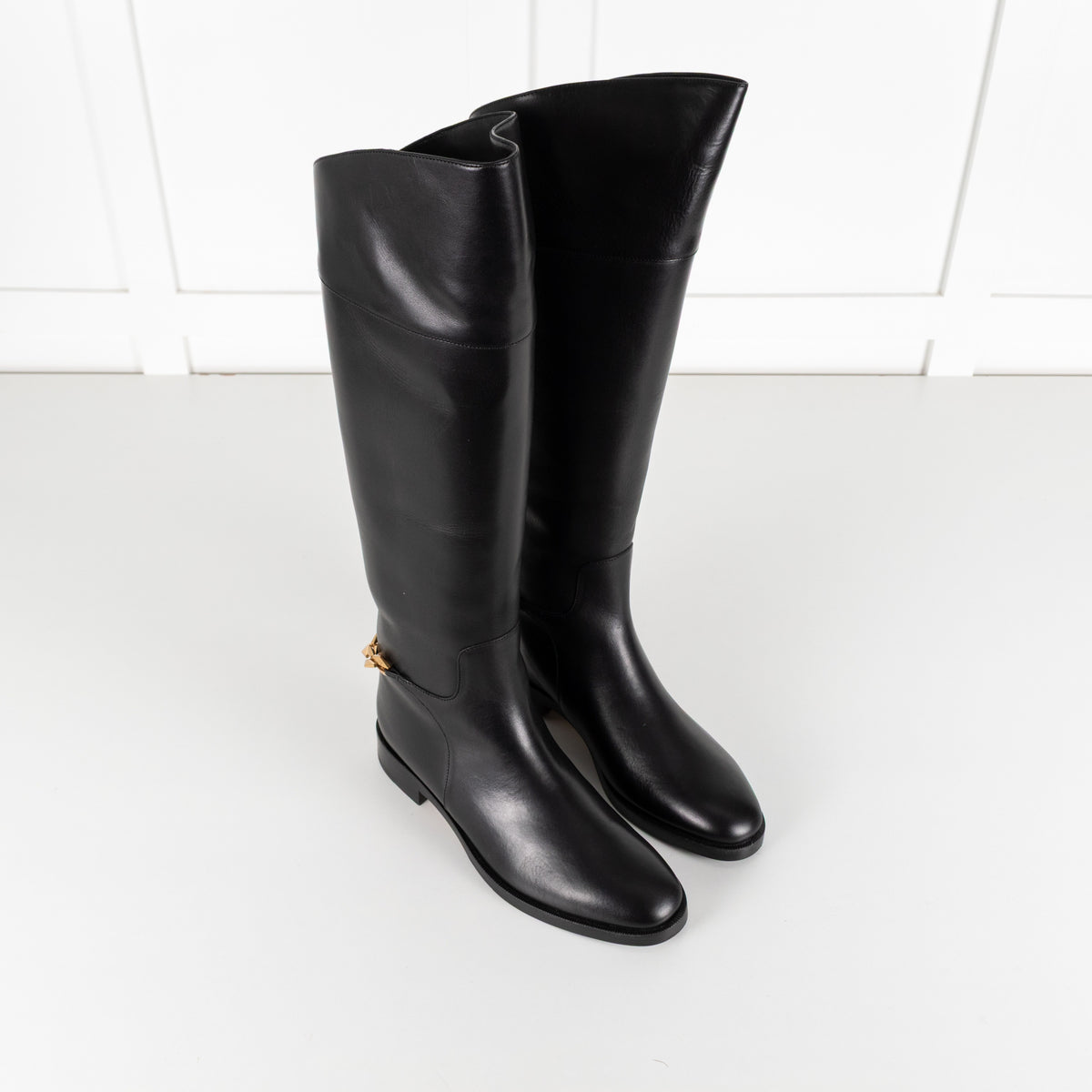 Jimmy Choo Nell Knee Boot Black Leather Riding Boot - Image 9