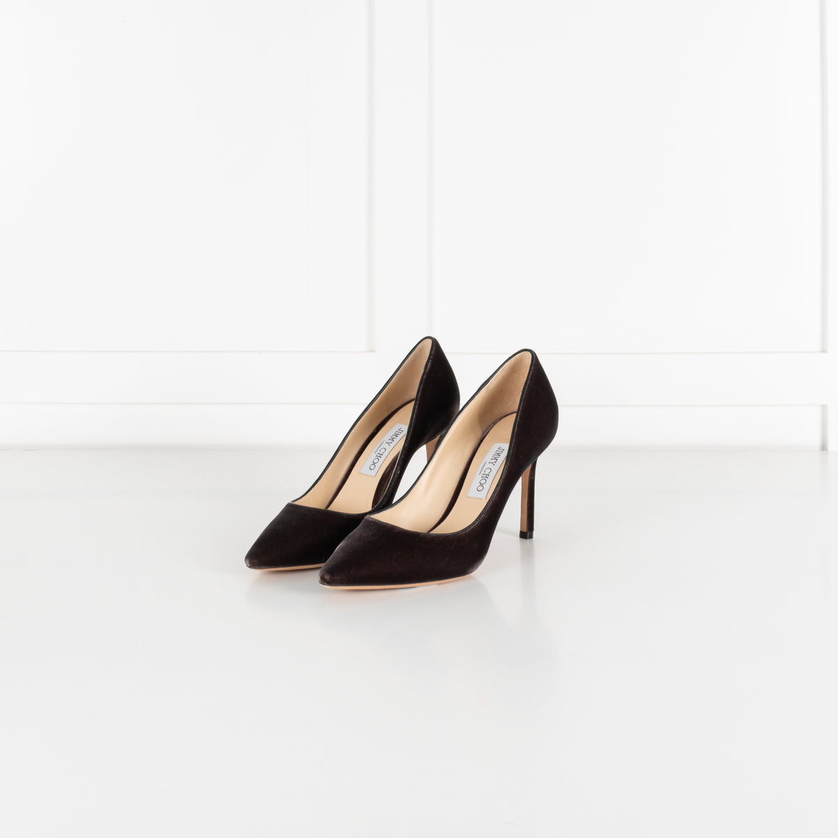 Jimmy Choo Romy 85 Velvet Dark Brown Pumps - Image 1