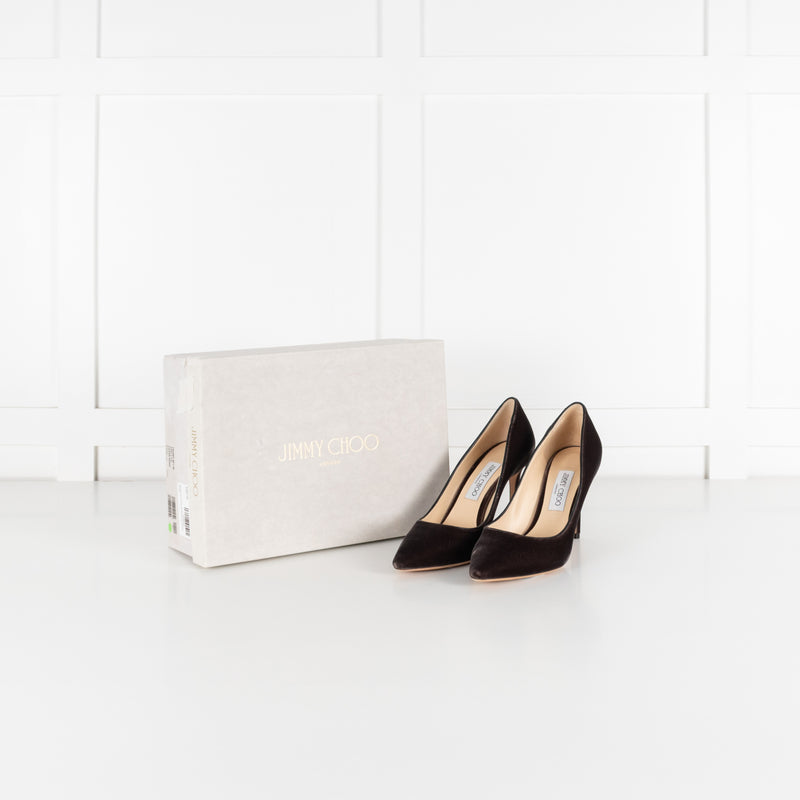 Jimmy Choo Romy 85 Velvet Dark Brown Pumps - Image 2
