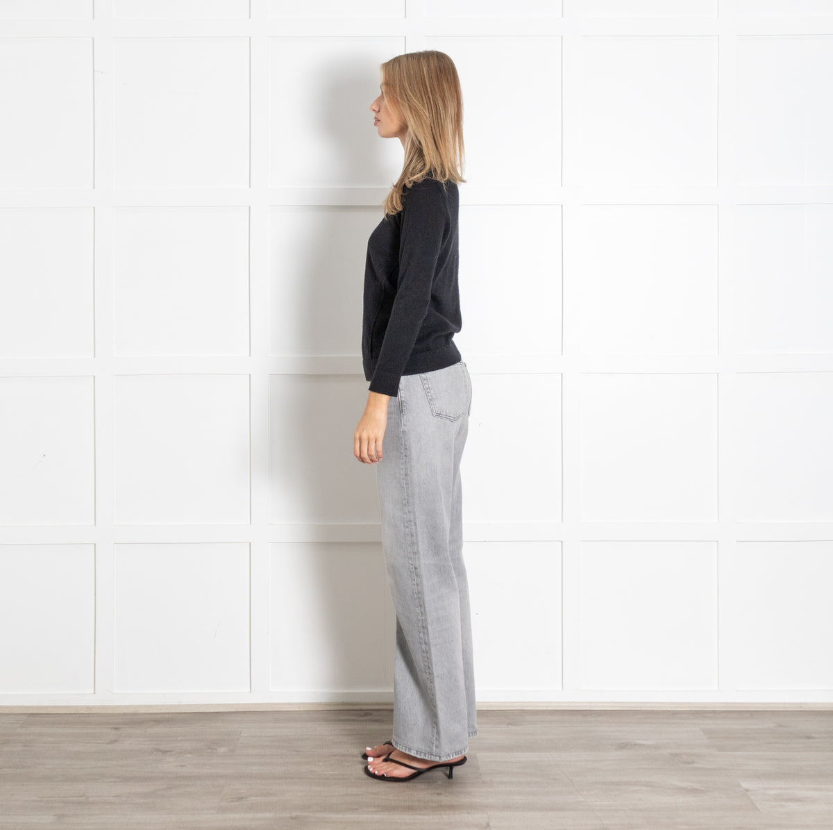 Black Scoop Neck Wool Fine Knit Sweater - Image 4