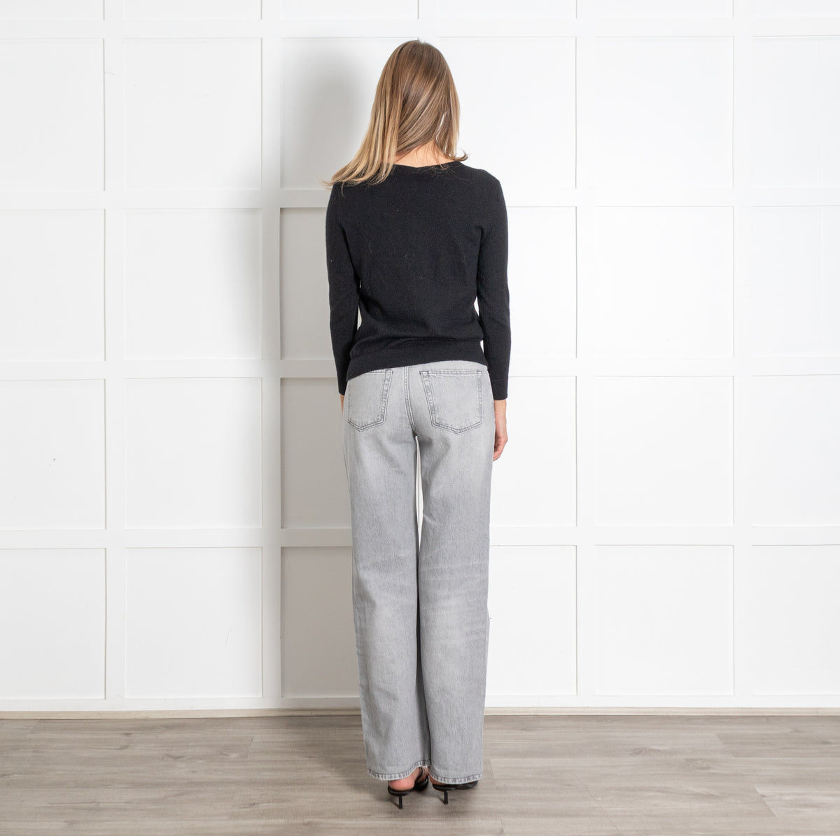 Black Scoop Neck Wool Fine Knit Sweater - Image 5