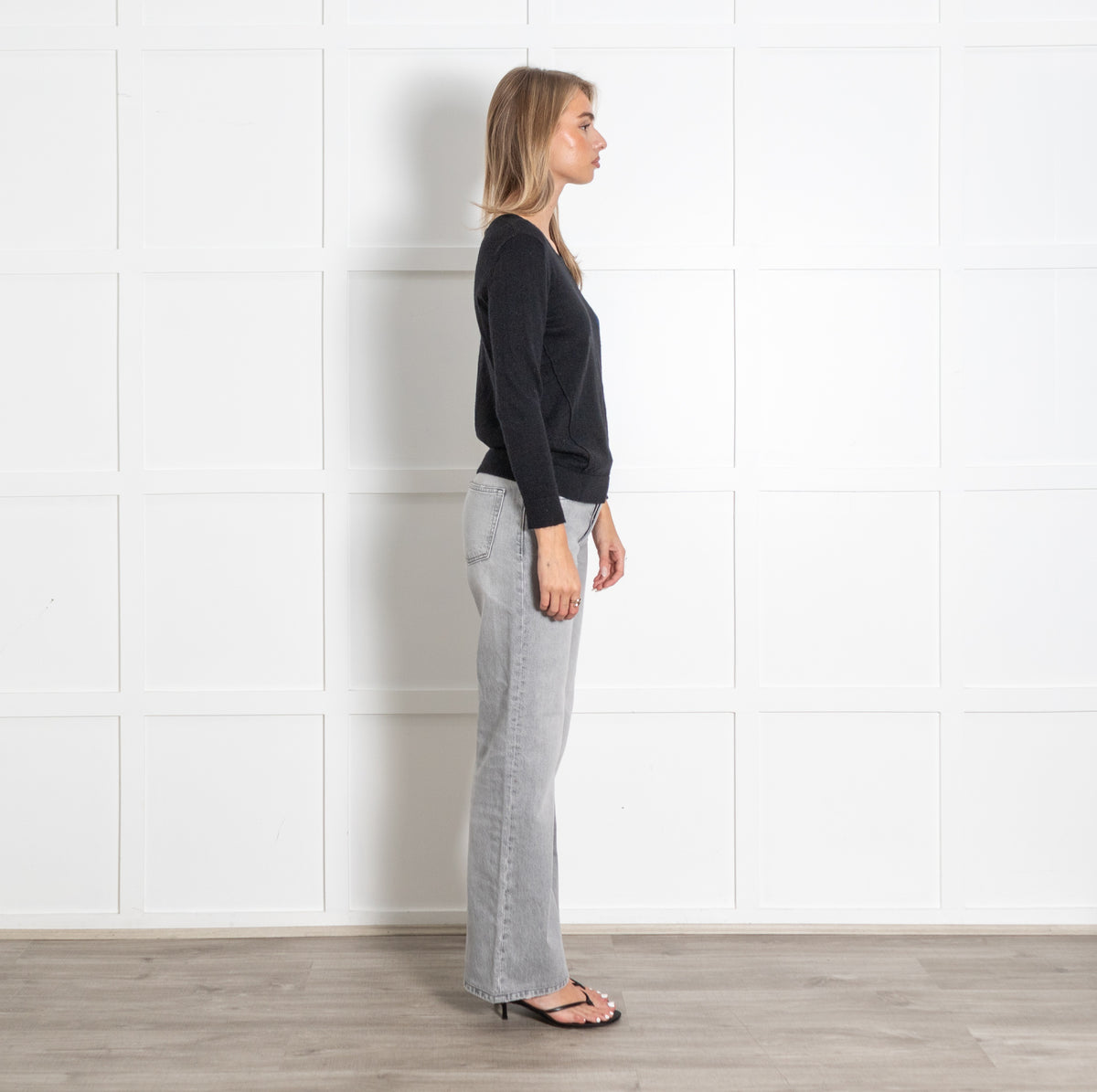 Black Scoop Neck Wool Fine Knit Sweater - Image 6
