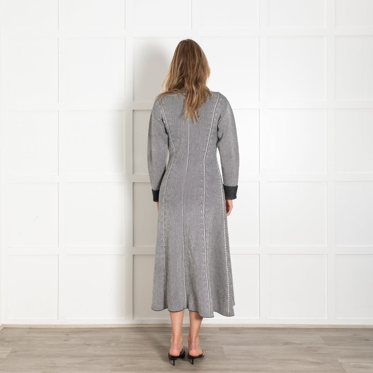 Grey White Striped Wool-Blend Maxi Dress - Image 5