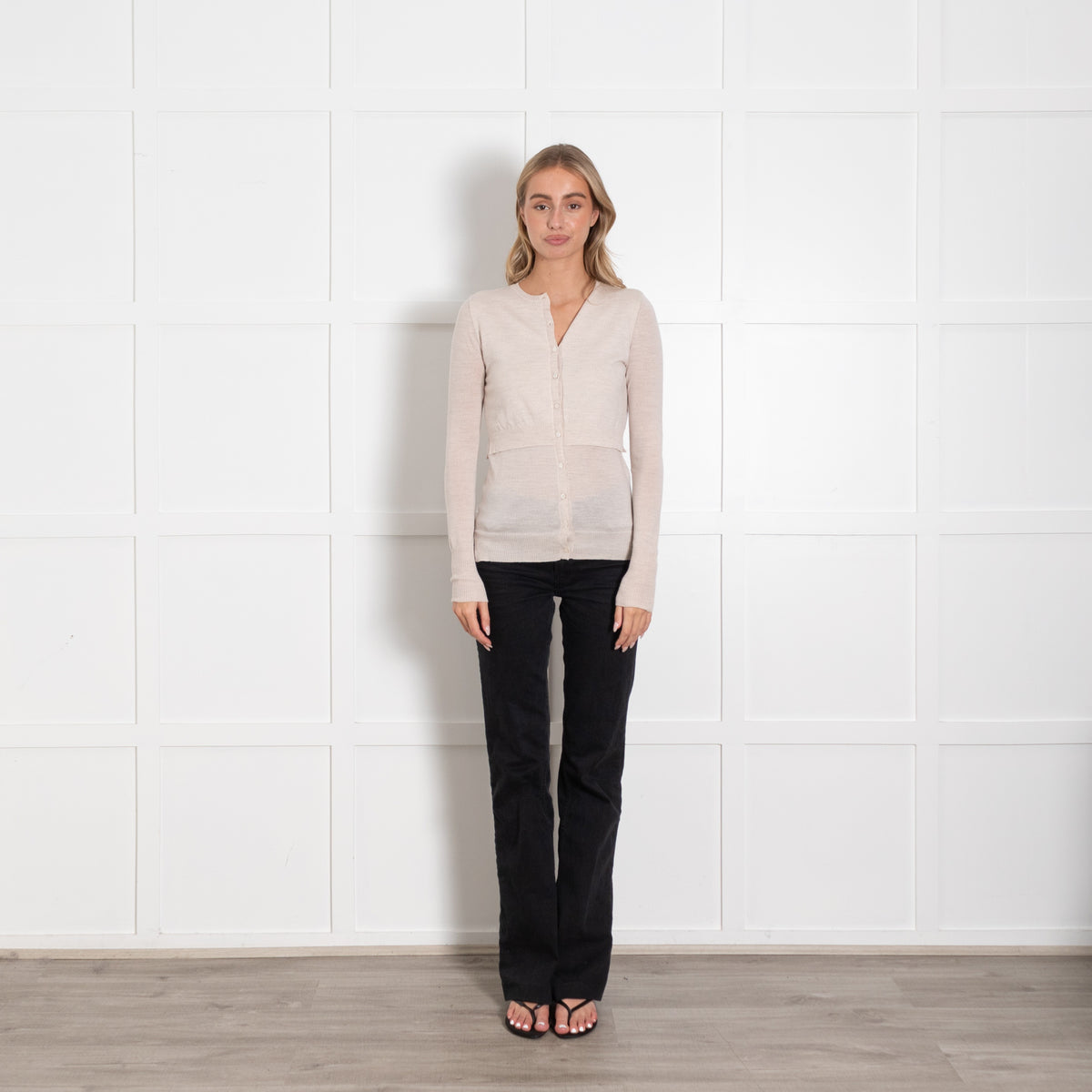 Joseph Beige Fine Knit Wool Cardigan With Double Layer - Image 1