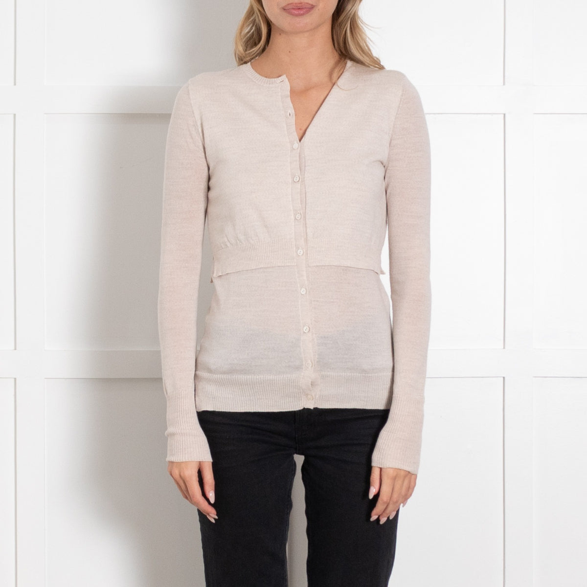 Joseph Beige Fine Knit Wool Cardigan With Double Layer - Image 2