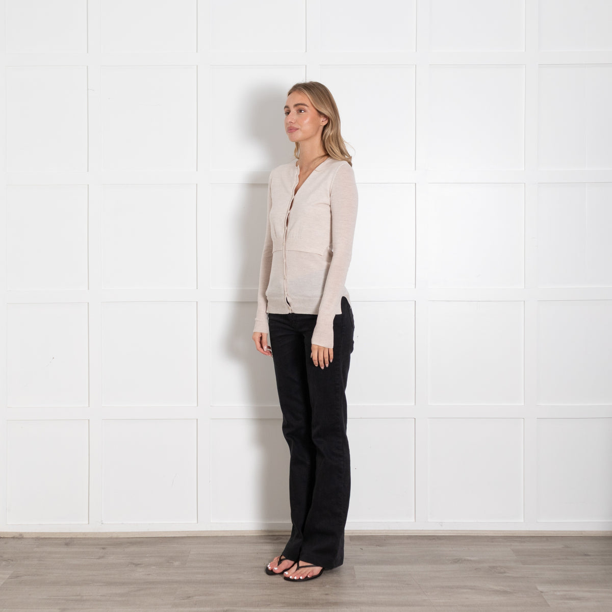 Joseph Beige Fine Knit Wool Cardigan With Double Layer - Image 3