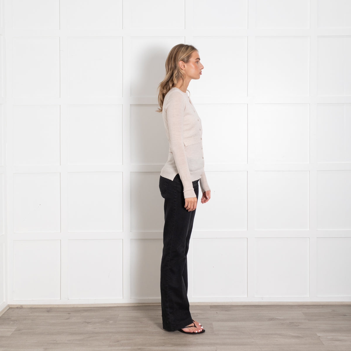 Joseph Beige Fine Knit Wool Cardigan With Double Layer - Image 6