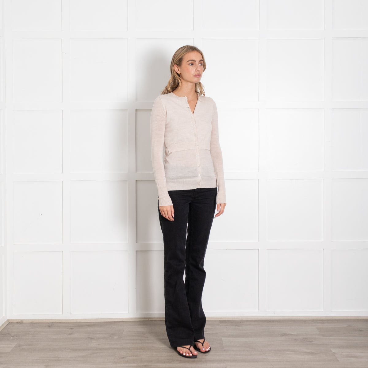 Joseph Beige Fine Knit Wool Cardigan With Double Layer - Image 7
