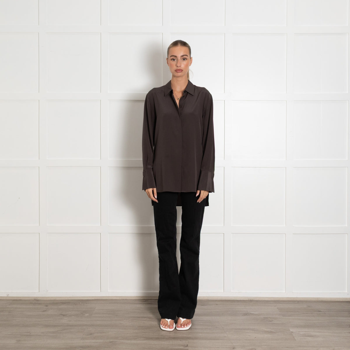 Joseph Chocolate Brown Oversized Silk Blouse - Image 1