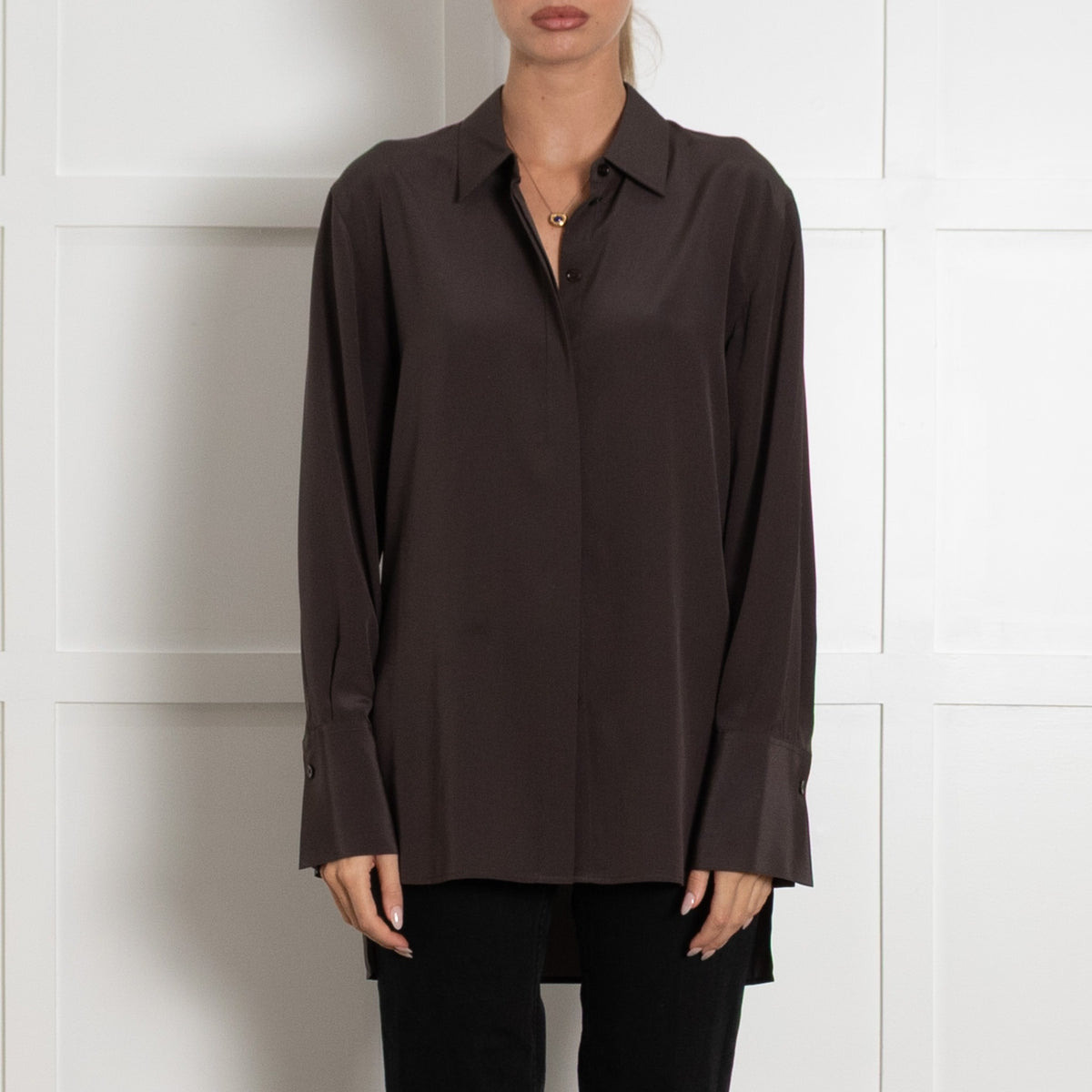 Joseph Chocolate Brown Oversized Silk Blouse - Image 2