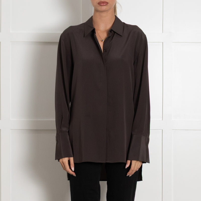 Joseph Chocolate Brown Oversized Silk Blouse - Image 2