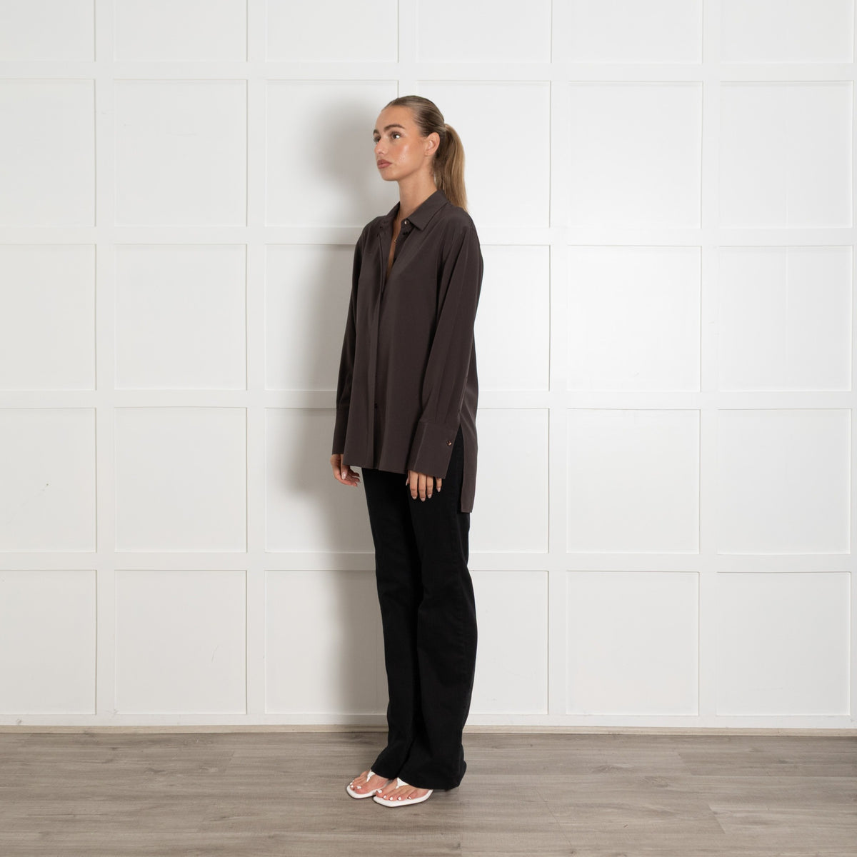 Joseph Chocolate Brown Oversized Silk Blouse - Image 3