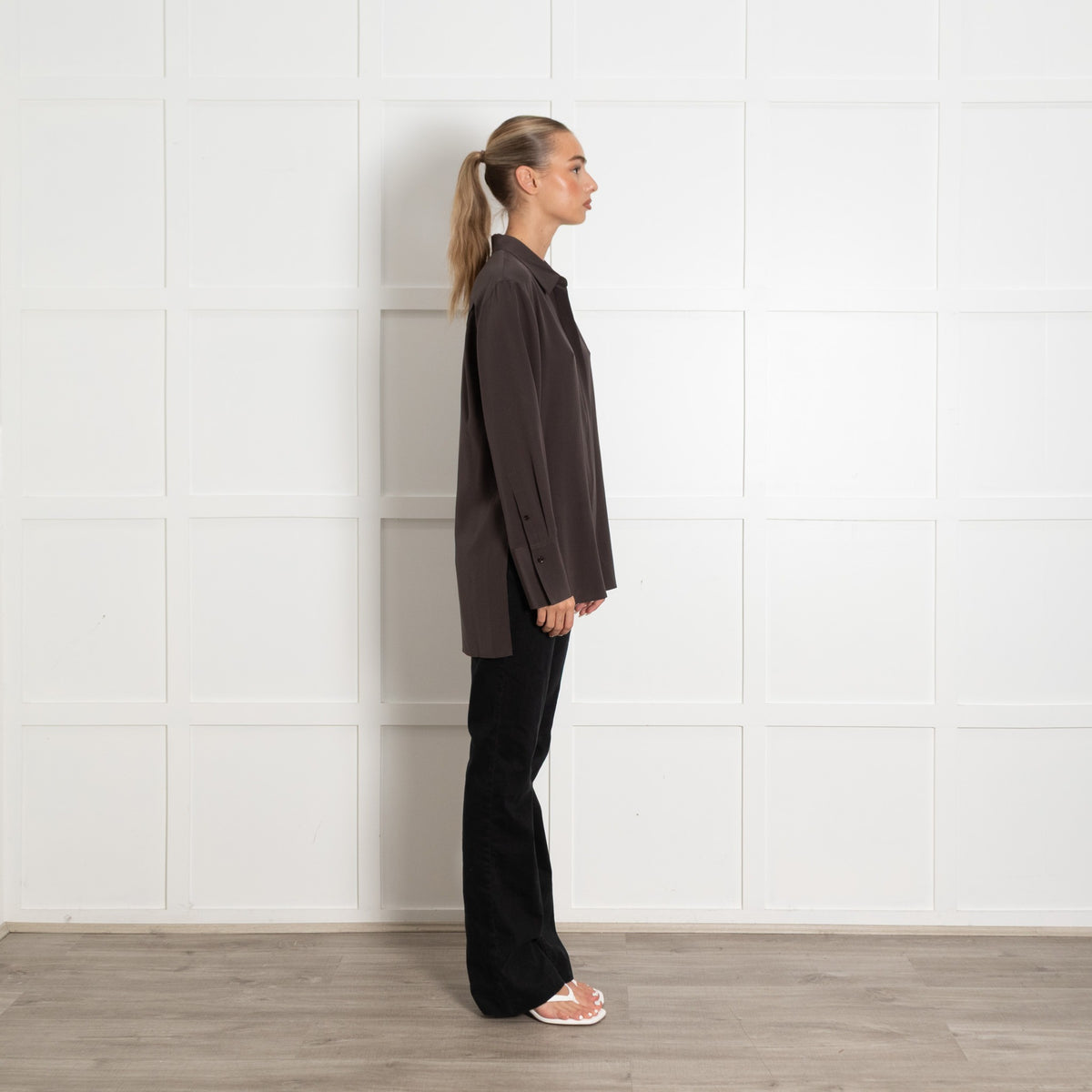 Joseph Chocolate Brown Oversized Silk Blouse - Image 6