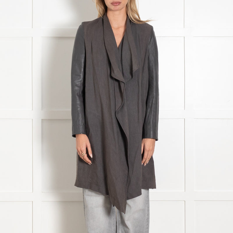 Joseph Grey Lordes Long Fluid Twill  Jacket With Leather Sleeves - Image 2