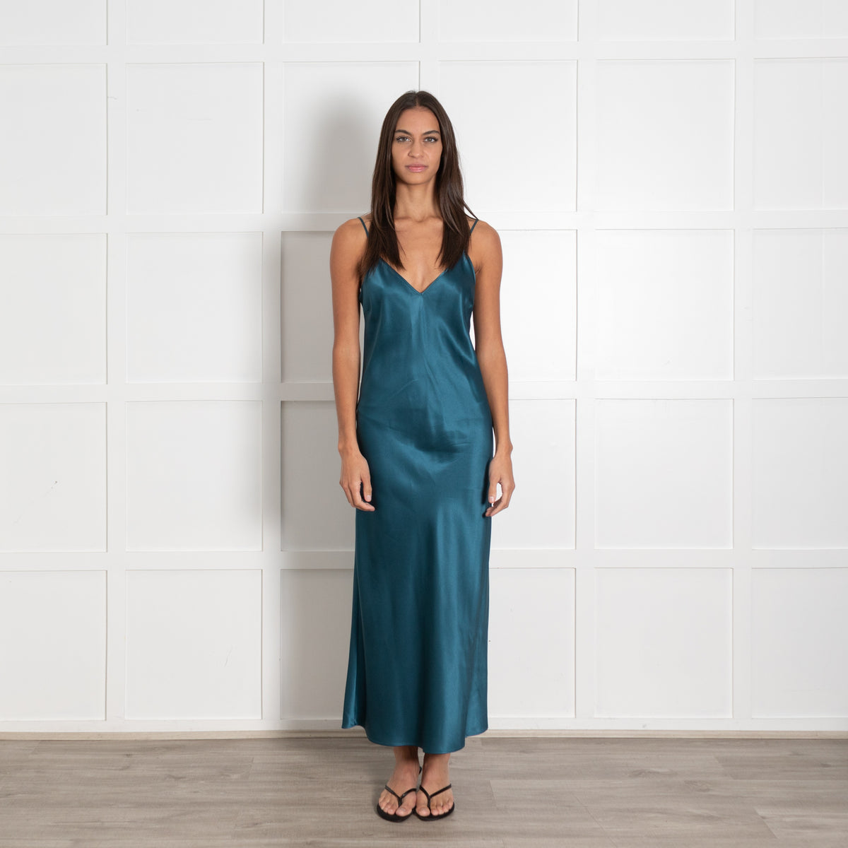 Joseph Teal Silk Satin Slip Maxi Dress - Image 1