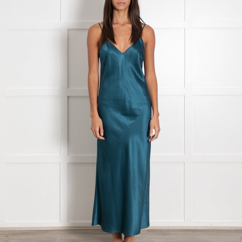 Joseph Teal Silk Satin Slip Maxi Dress - Image 2