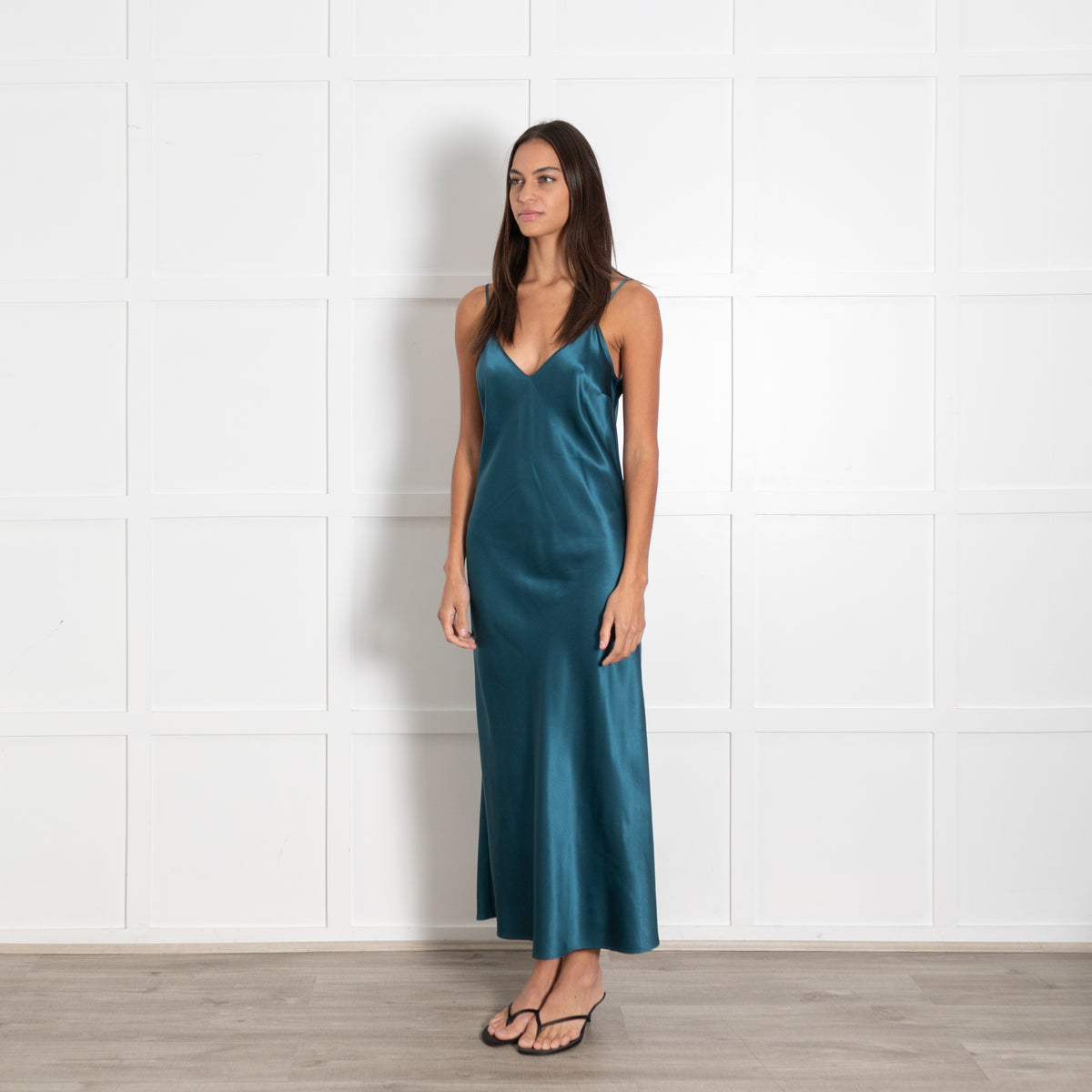 Joseph Teal Silk Satin Slip Maxi Dress - Image 3