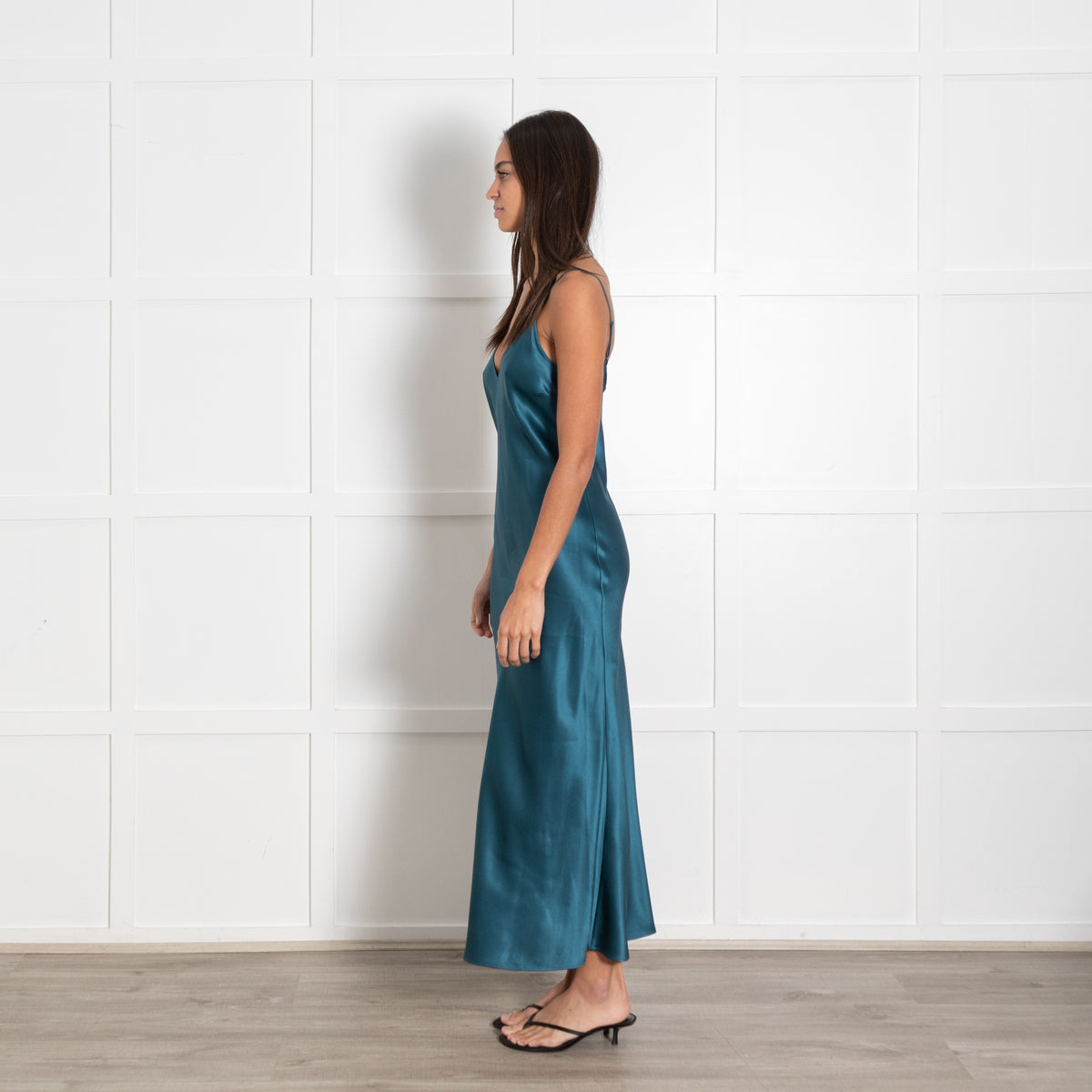 Joseph Teal Silk Satin Slip Maxi Dress - Image 4