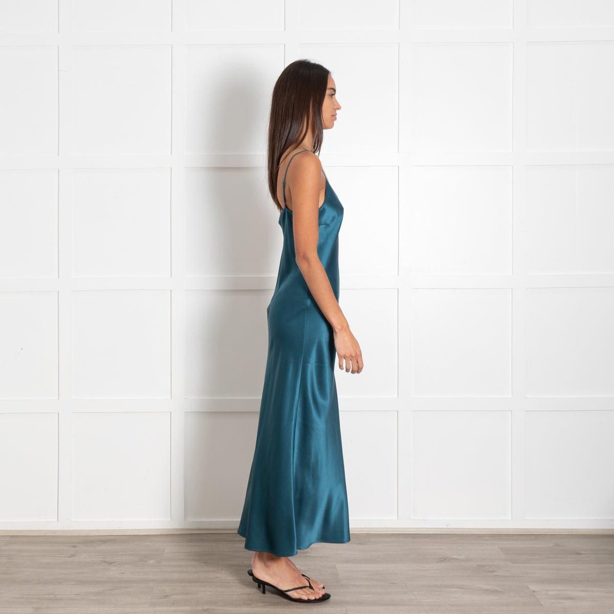 Joseph Teal Silk Satin Slip Maxi Dress - Image 6