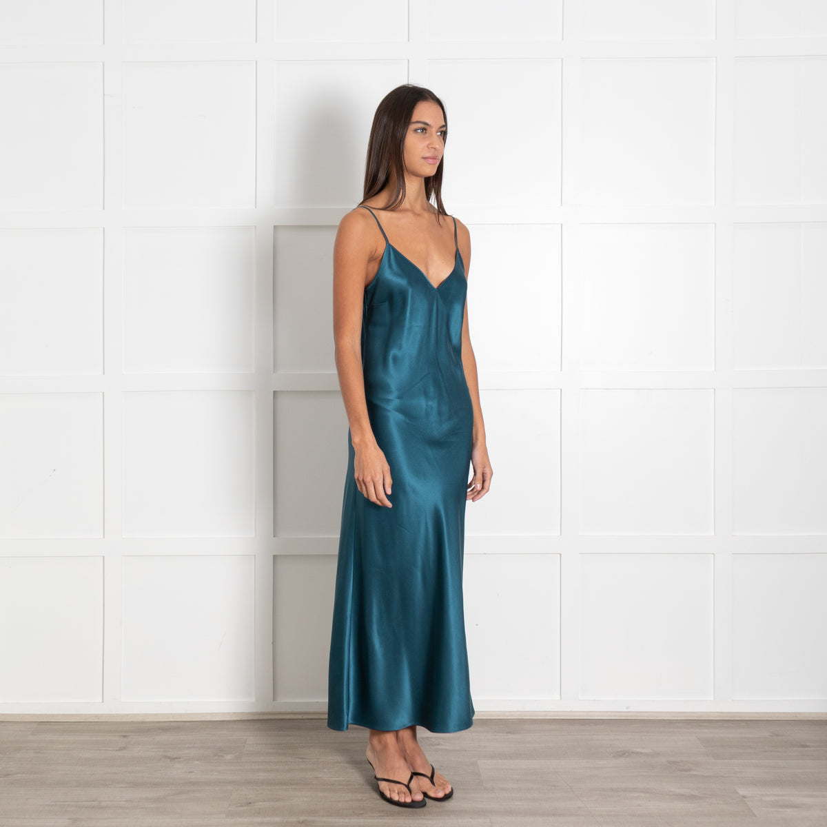 Joseph Teal Silk Satin Slip Maxi Dress - Image 7