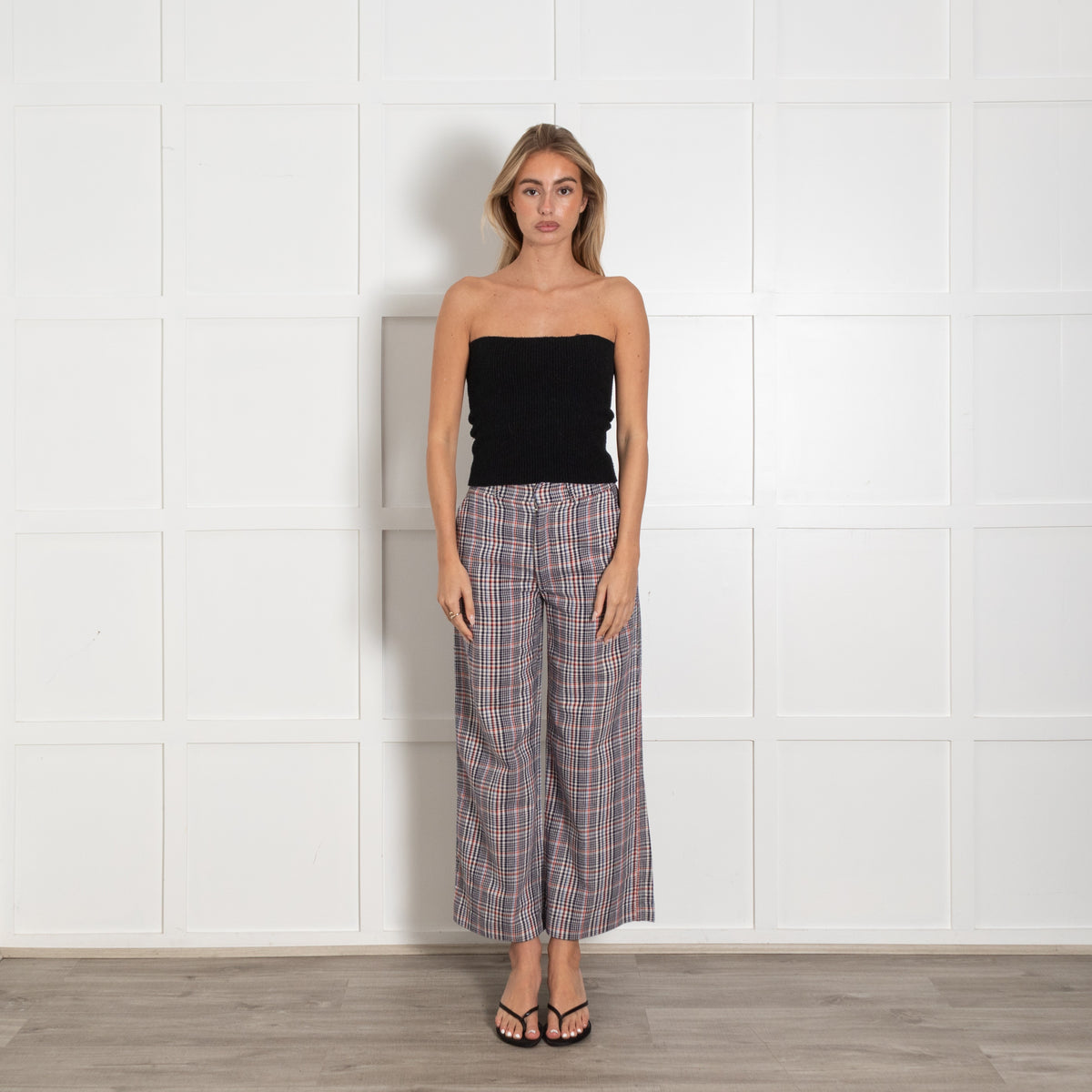 Joseph White Blue Check Wide Leg Trousers - Image 1