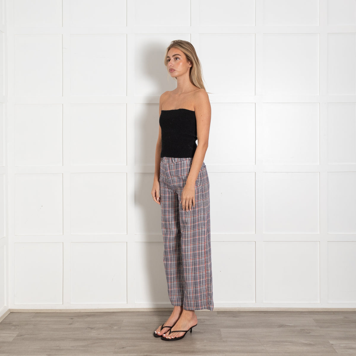 Joseph White Blue Check Wide Leg Trousers - Image 3