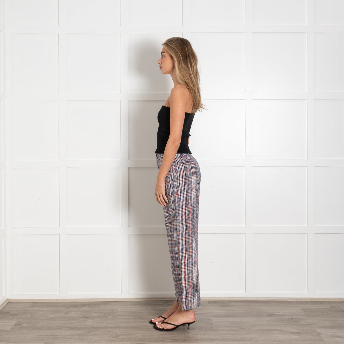 Joseph White Blue Check Wide Leg Trousers - Image 4
