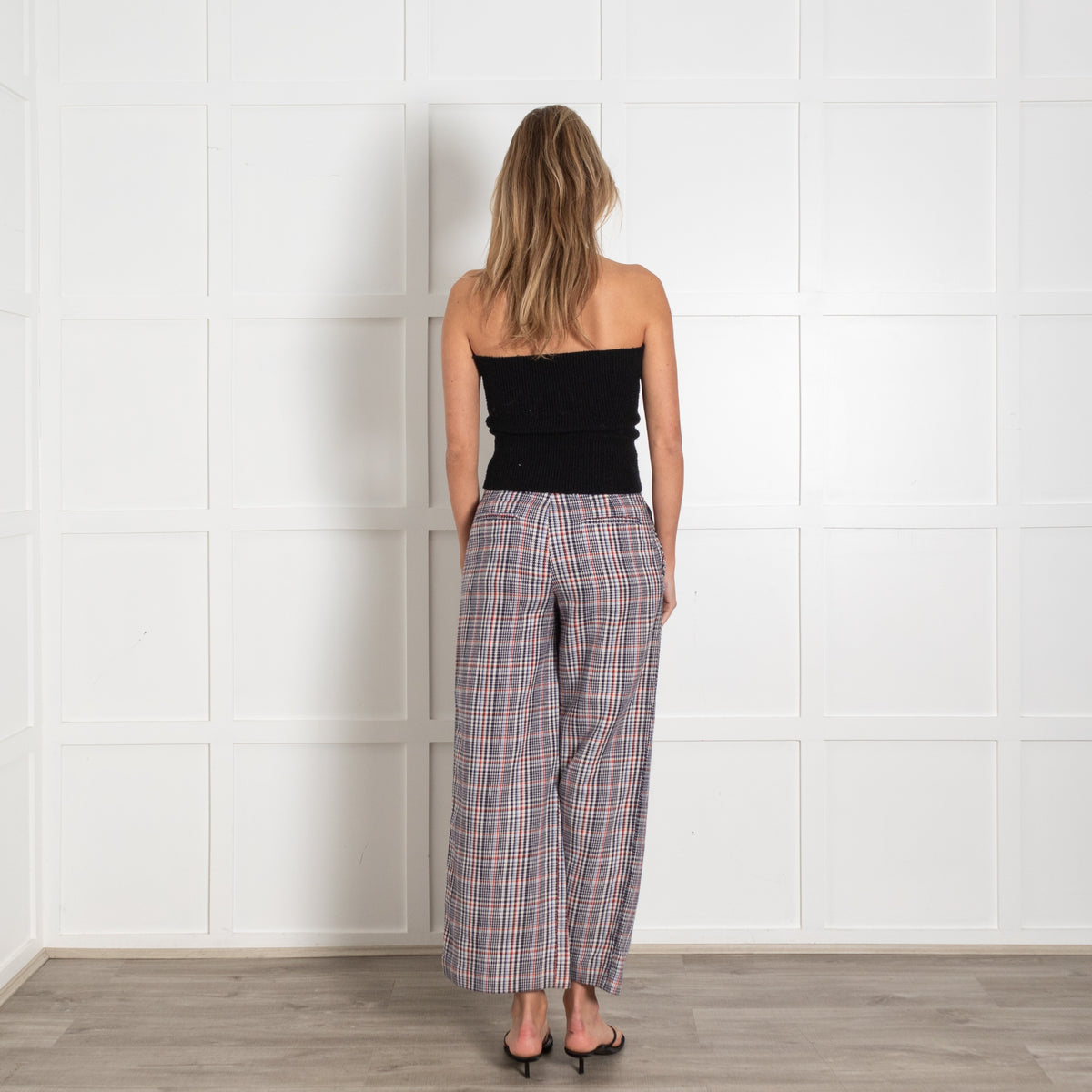 Joseph White Blue Check Wide Leg Trousers - Image 5