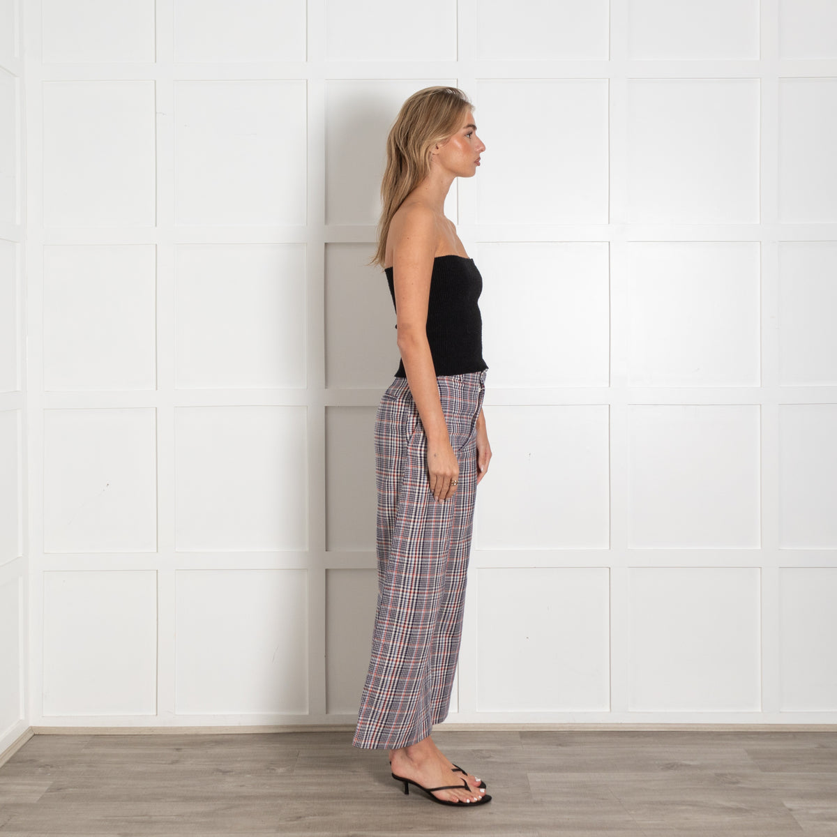 Joseph White Blue Check Wide Leg Trousers - Image 6