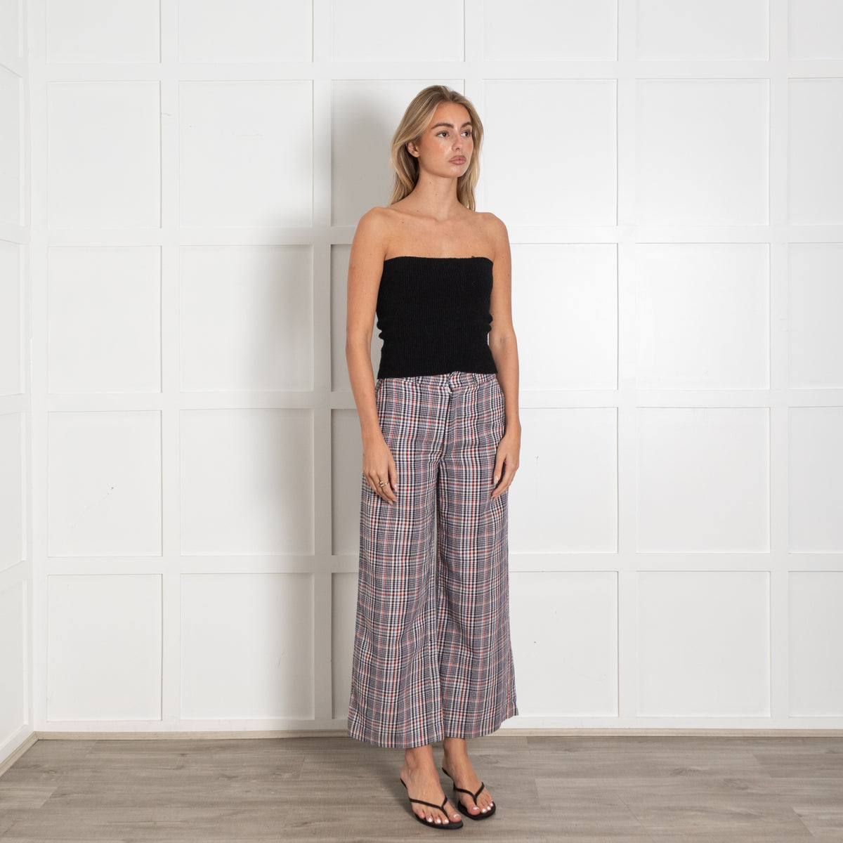 Joseph White Blue Check Wide Leg Trousers - Image 7