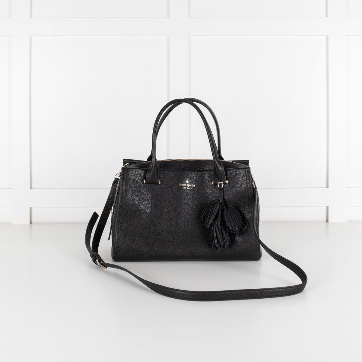 Kate Spade Palmer Drive Pebble Leather Tassle Black Tote - Image 1