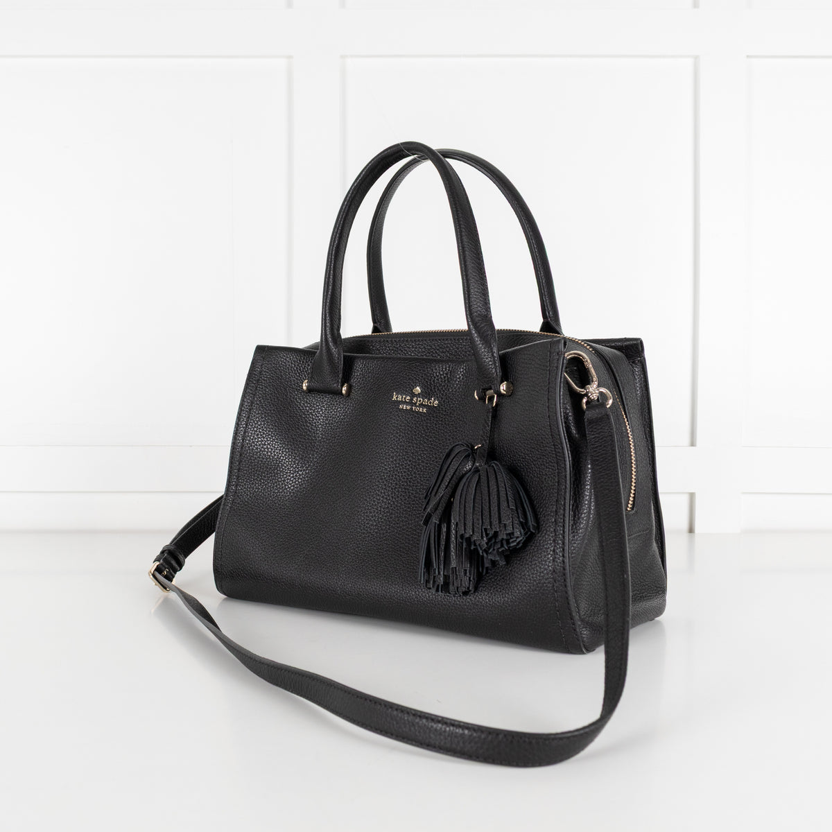 Kate Spade Palmer Drive Pebble Leather Tassle Black Tote - Image 6