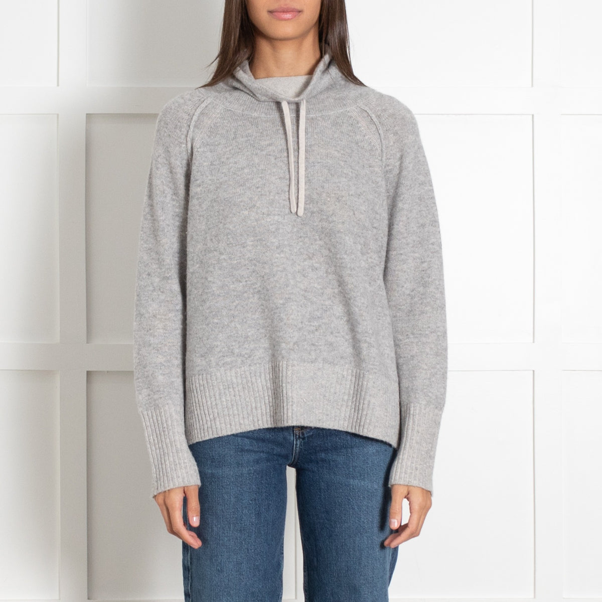 Kinross Grey Cashmere Funnel Tie Sweater - Image 2