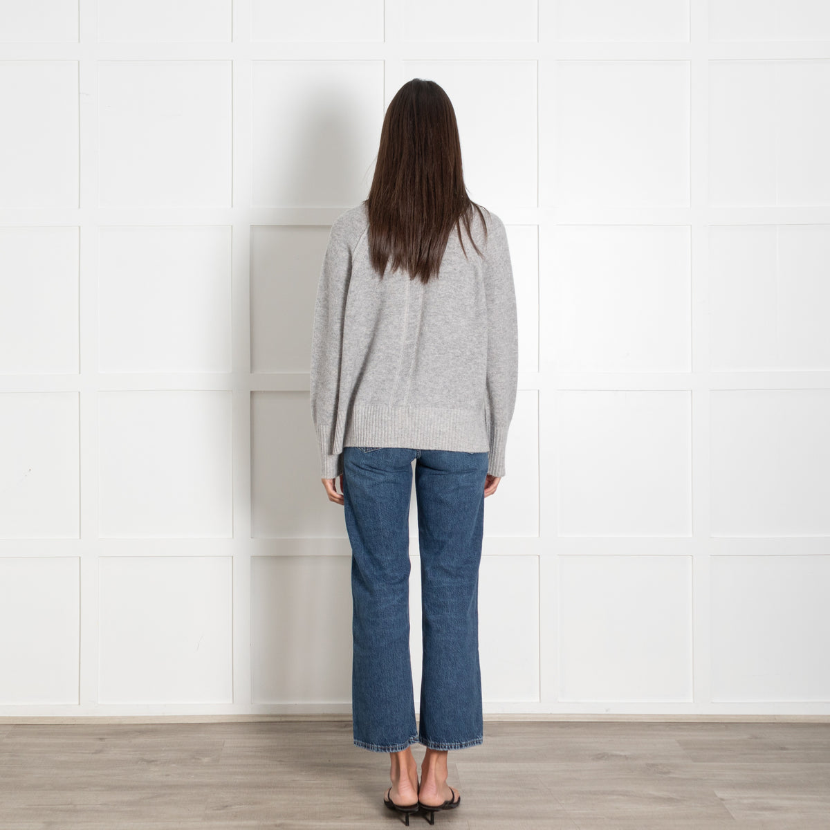Kinross Grey Cashmere Funnel Tie Sweater - Image 5